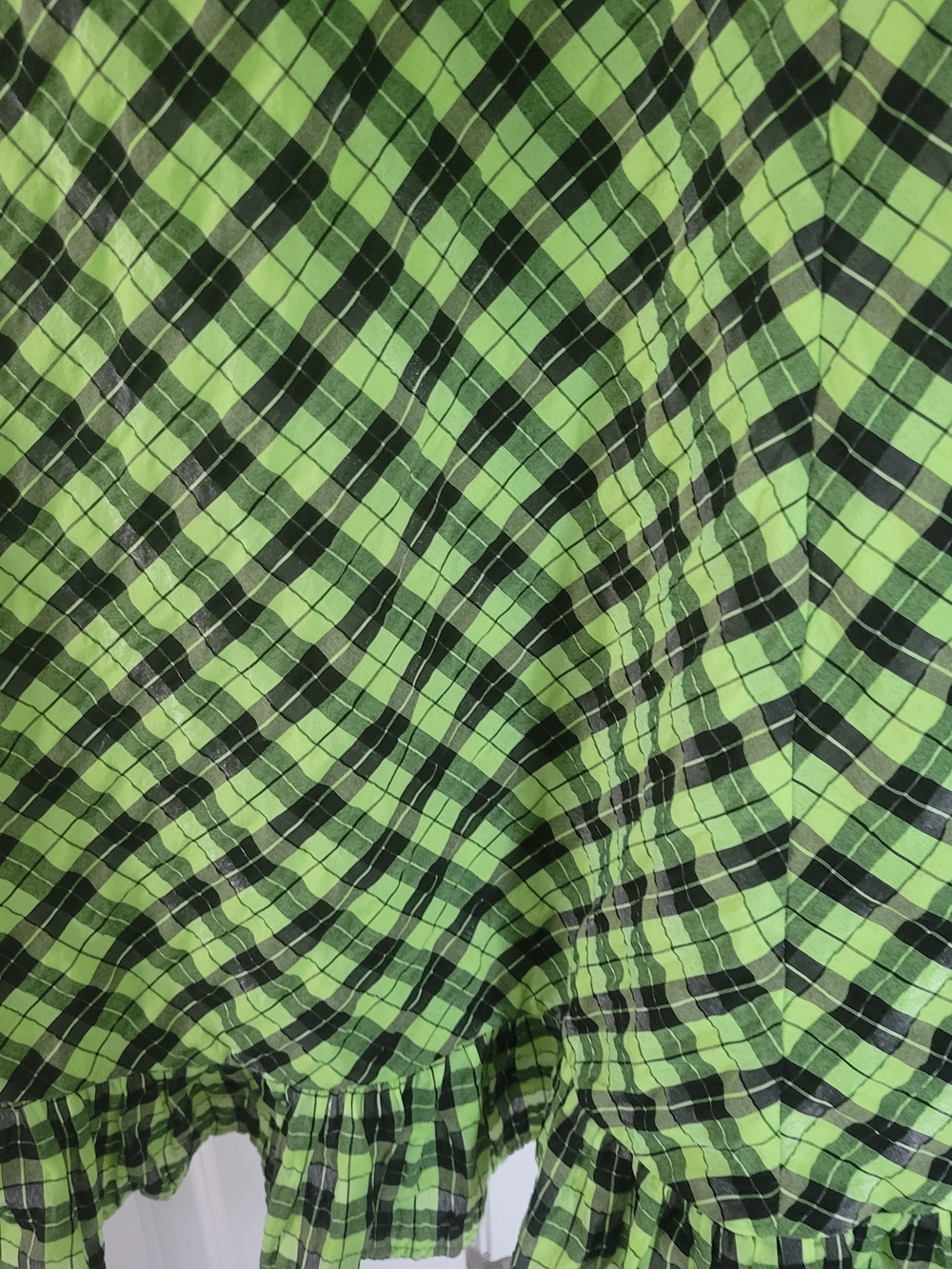 Ganni Neon Green and Black Plaid Smocked Maxi Dress - Picture 5 of 7